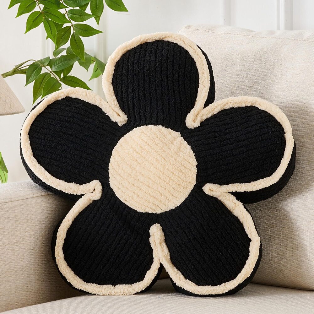 7223 Flower Pillow Black Flowers Shaped Cushion Decorative Daisy Pillow
